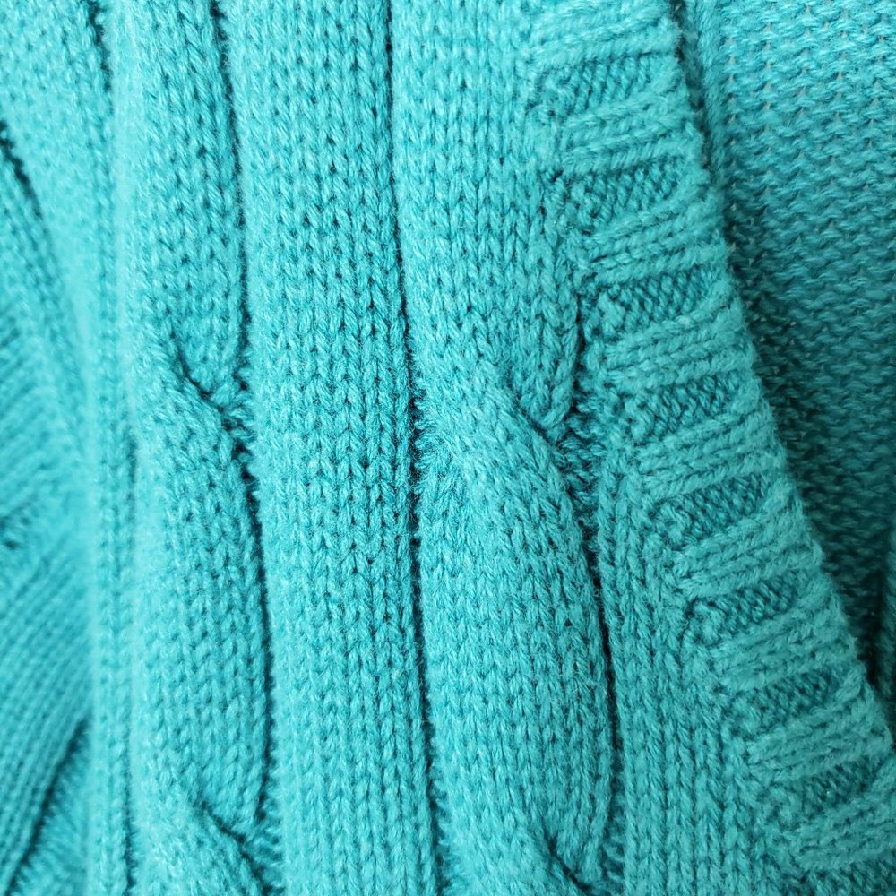 Chaps Women's Emerald Green V Neck Long Sleeve Cable Knit Top Sweater - Picture 4 of 10